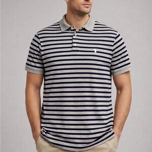 Ralph Lauren Navy and Gray Striped Polo